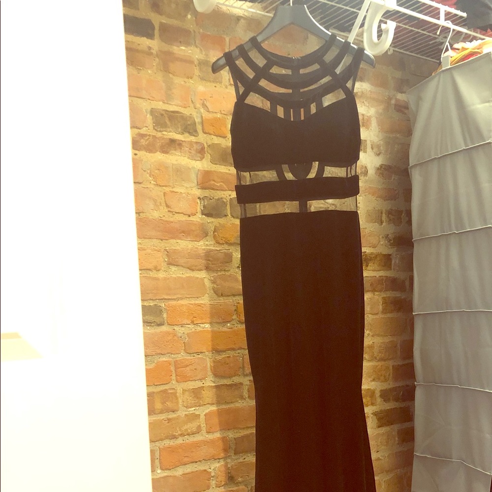 Black velvet floor-length dress